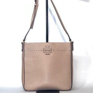 Tory Burch McGraw Devon Sand Beige Pebbled Leather Swingpack Crossbody Bag